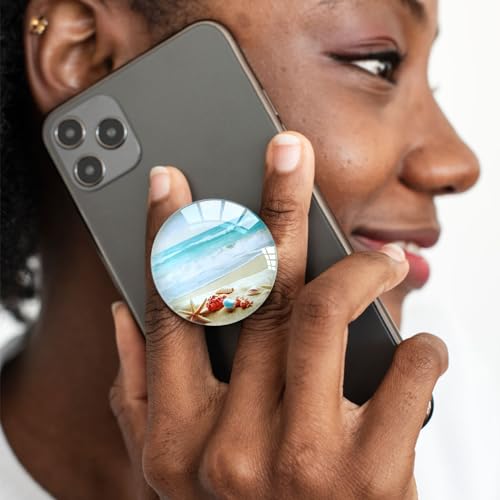 Translucent Clear Phone Grip with Expanding Kickstand,Cell Phone Collapsible Stand Beach Ocean Starfish Design for Smartphones