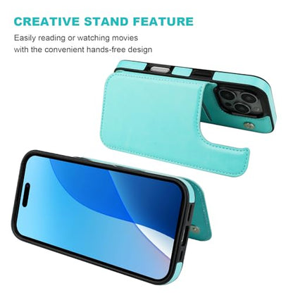 ONETOP for iPhone 16 Pro Wallet Case with Credit Card Holder,LightBlue | Kickstand,ID/Cash Holder,Case Wallet with Card Slots,Double Magnetic Clasp,Durable PU Leather Shockproof Cover for Women Men - color: Light Blue