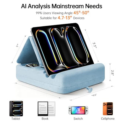 Tablet Pillow Stand with Storage, Foldable iPad Holder for Lep, Bed, Sofa, and Desk - Soft Pad Dock with Pocket and Stylus Mount Compatible with 4-13" iPad Pro/Air/Mini, Galaxy Tab, Kindle - color: Blue