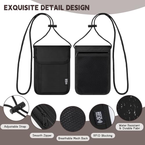 Likesing 5.5" L x 7.9" W Travel Neck Wallet, RFID Passport Holder (Black) - color: Black