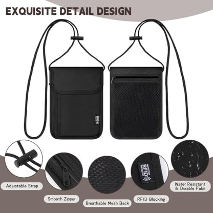 Likesing 5.5" L x 7.9" W Travel Neck Wallet, RFID Passport Holder (Black) - color: Black