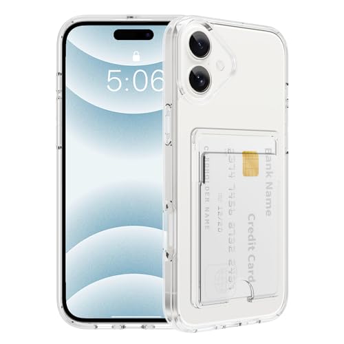 Gukalong Clear Wallet Case for iPhone 16 with Credit Card Holder | Hard PC Heavy Duty Shockproof Protection Anti-Scratch Phone Cover Card Slot Anti-Yellowing Case for Women Men - size: for iPhone 16