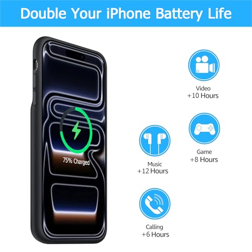 Battery Case for iPhone 17 Pro, [10000mAh] Slim Rechargeable Smart Extended Charging Case Compatible with iPhone 17 Pro (6.3 inch) Backup Power Battery Pack Charger Cover-Black - size: iPhone 17 Pro