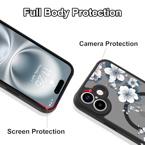 Magnetic for iPhone 16 Case,White Flower | [Compatible with MagSafe] Cute Fashion Translucent Matte Hard Back Shockproof Anti-Scratch Phone Case,Ink Flower - color: Ink Flower, size: iPhone 16