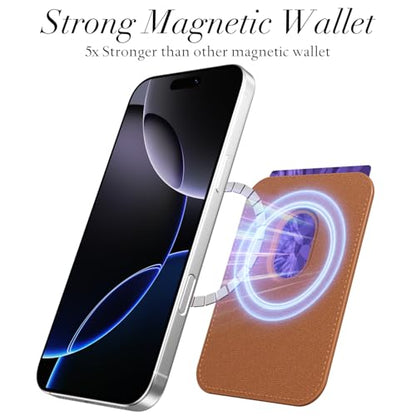 Svanove Leopard Magnetic Phone Wallet Compatible with Magsafe Wallet for Women, Cheetah Print ID Credit Card Holder Wallets for iPhone 17/16/15/14/13/12 Series, Cute Slim Leather Wallets, Brown - color: Brown