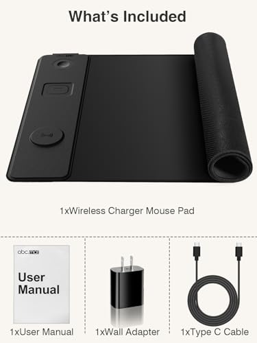 Magnetic Wireless Charging Mouse Pad, 31.5"x15.8" Large Desk Mat - color: Black-Watch-Adatper