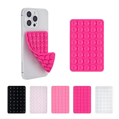 SHENGXIN 2 Pack Silicone Double-Sided Suction Grip – 40 Cups per Side, Strong Hold for iPhone, Galaxy, Pixel, Android – Hands-Free for Selfies & Videos (Rose Red) - color: Rose Red