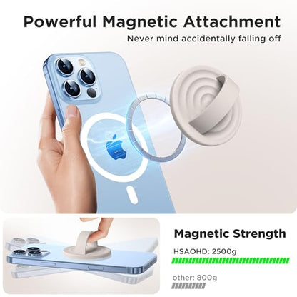 Upgraded Magnetic Phone Grip, Liquid Silicone Soft and Portable, Removable Finger Loop Ring Grip Holder for iPhone, Strong Magnetic Attraction, Compatible with MagSafe Phone Case, Stone - color: Stone