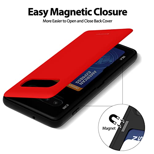 GOOSPERY Magnetic Door Bumper Compatible with Galaxy S10 Plus, Card Holder Wallet Case Easy Magnet Auto Closing Protective Dual Layer Sturdy Phone Back Cover -Red - color: Red, size: Galaxy S10 Plus