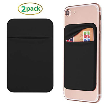 OBVIS Cell Phone Card Holder Stick On Wallet Sleeve, Black, 2 Pack - color: Black