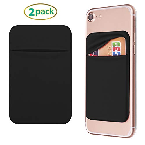 OBVIS Cell Phone Card Holder Stick On Wallet Sleeve, Black, 2 Pack - color: Black