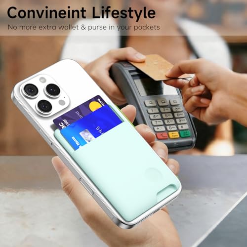 oakxco Phone Wallet Stick On, Secure Phone Card Holder Silicone, Adhesive Pocket Sleeve ID Credit Card, Slim Thin Card Case for Men Women Cute, Compatible with Apple iPhone Samsung Pixel, Mint - color: Mint