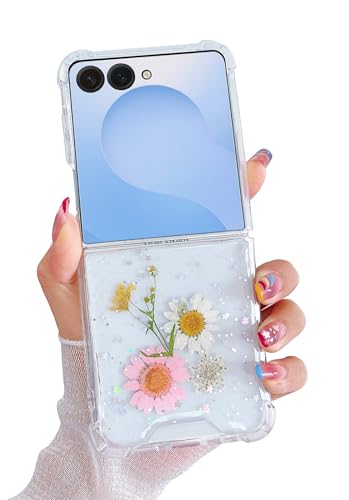 Compatible with Samsung Galaxy Z Flip 8 Case Clear Flower Women | Dried Pressed Floral Soft TPU Shockproof Protective Phone Cover Girls - color: TPU/Flower Daisy Rose, size: Samsung Galaxy Z Flip 8