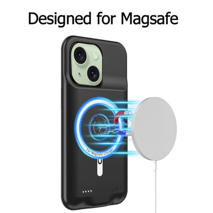 Battery Case for iPhone 15, Upgraded 10000mAh Portable Protective Charging Case with Wireless Charging Compatible with iPhone 15 (6.1 inch) Rechargeable Battery Pack Charger Cover with Carplay (Black) - size: iPhone 15