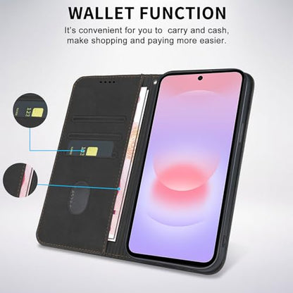 Wallet Case for Samsung Galaxy A27 5G 6.7 inch 2026 - PU Leather Flip Cover with Card Holder Slots, Strong Magnetic Folio Phone Case, Black - color: Black, size: Samsung Galaxy A27 6.7"