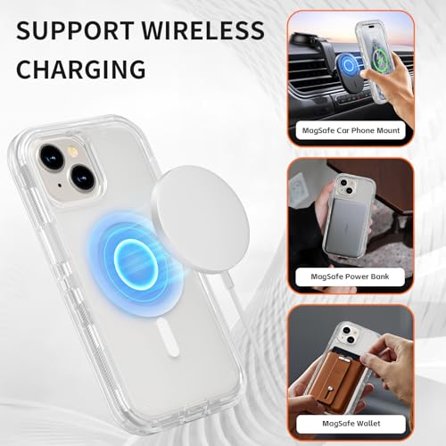 Follaroma Magnetic for iPhone 15 Case, Heavy Duty Phone Cases, Clear, 6.1" | Compatible with MagSafe, Heavy Duty Shock proof Protection, Military-Grade Anti-Drop, Dual Layer Transparent Protective Cover - color: Clear, size: iPhone 15 6.1''