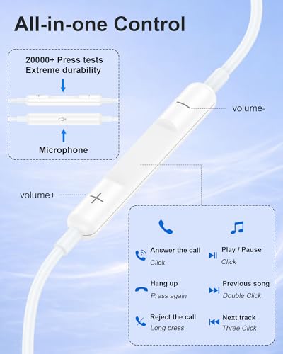 iPhone 17e 16 USB C Headphones Wired, Apple Air Max Earbuds Wired Earphones - color: White