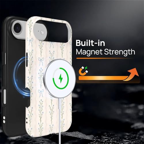Magnetic for iPhone 17 Air Case,[Compatible with Magsafe] Dual Layer Protective Heavy Duty Shockproof Rugged Drop Protection Bumper Hybrid Case - Blue Bow Stripes - color: Blue Bow Stripes, size: iPhone 17 Air
