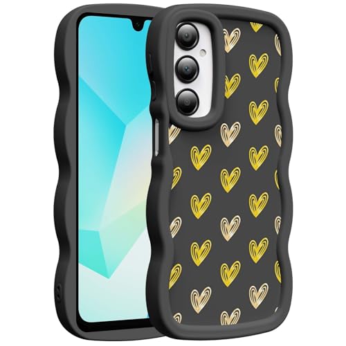 for Galaxy A16 Phone Case, Wavy Soft TPU, Black-Heart | Wavy Frame Design, Soft Slim TPU, Full Camera Lens Protection, Shockproof Phone Cover - color: Black-Heart, size: Samsung A16