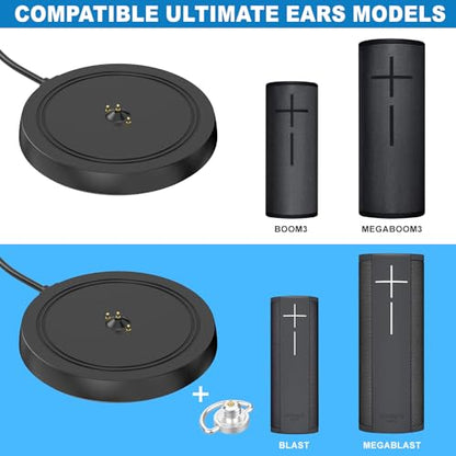 Power Up Charging Dock Compatible with Ultimate Ears UE Boom 3/Megaboom 3/Blast/Megablast(Wall Charger and 5 Feet Cable Included) Black(Not for Boom4/Megeboom 4) - color: Black