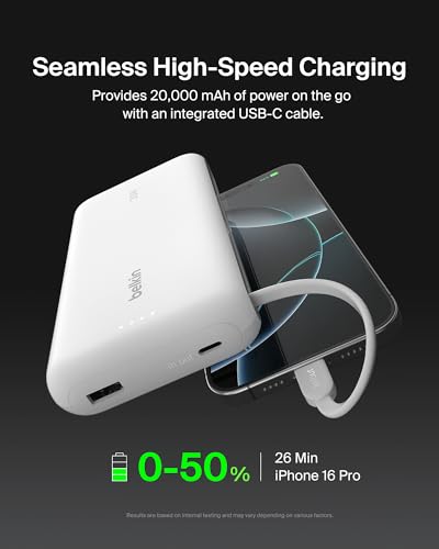 Belkin 20000mAh 30W USB C Power Bank, Portable Charger for iPhone & iPad - color: White, style: 20K mAh
