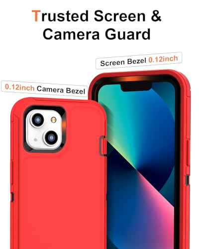 Compatible with iPhone 13& iPhone 14 Case [2 Screen Protectors ] Military Grade Full Body Cover, Heavy Duty Shockproof Drop Proof Protection Case 6.1"(red Black) - color: red black