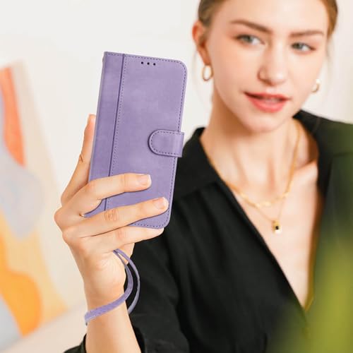 for Galaxy A17 5G Phone Case Wallet and Wrist Strap (Purple) | Card Holder Slots, PU Leather, Flip Cover, Magnetic Closure, Kickstand, Folio Protective, for Samsung A17 Case - color: Purple