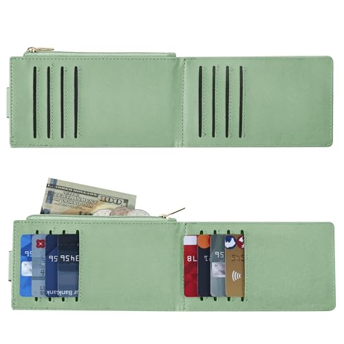 Chelmon Women's RFID Slim Card Holder Wallet | Thin Bifold Multi Card Case with Zipper Coin Pocket Purse for Women(Light Green) - color: Light Green