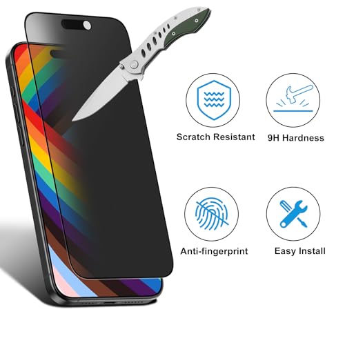 Mothca Matte Privacy Screen Protector for iPhone 15 Pro [6.1 inch] with Easy Installation Tool, Anti Spy Anti Glare Full Coverage Tempered Glass Film, Anti-Fingerprint, Case Friendly, Smooth as Silk