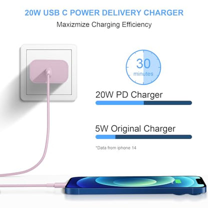 Extra Long 10FT iPhone 14 13 12 Charger Fast Charging 2-Pack 20W Super Fast Charger with Long Fast Charging Cable for iPhone 14/13/12/11 Pro Max,14 Plus,Mini,Pro/XS/SE/XR/iPad - Pink - color: Pink