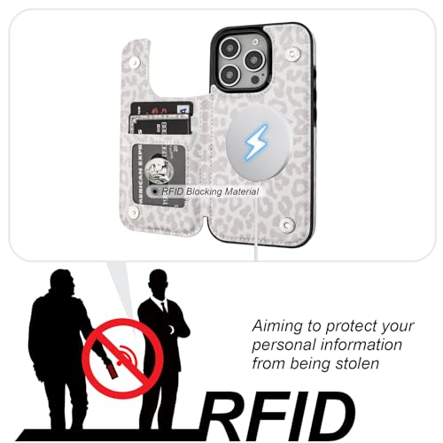 HAOPINSH for iPhone 16 Pro Case Wallet Compatible with MagSafe Wireless Charging, White Leopard Cheetah Pattern Back Flip Folio Leather Kickstand Card Slots Case Double Magnetic Clasp Cover 6.3" - color: White Leopard for MagSafe