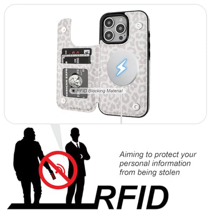 HAOPINSH for iPhone 16 Pro Case Wallet Compatible with MagSafe Wireless Charging, White Leopard Cheetah Pattern Back Flip Folio Leather Kickstand Card Slots Case Double Magnetic Clasp Cover 6.3" - color: White Leopard for MagSafe