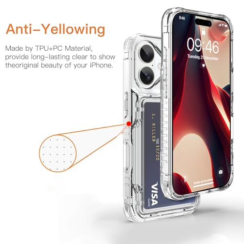Wallet Case for iPhone 17 with 3 Credit Card Holder Slot Clear | Shockproof Hybrid Heavy Duty Protection Transparent Phone Cover Compatible with iPhone 17 6.3 Inch (Clear) - color: Clear, size: iPhone 17