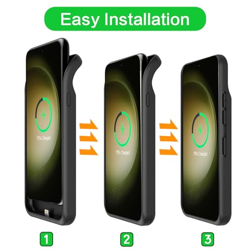 Battery Case for Galaxy S23 Plus, Upgraded 12000mAh Battery Pack Rechargeable Charger Case with Wireless Charging Compatible for Galaxy S23 Plus (6.6 inch) External Charging Cover (Black) - size: Galaxy S23 Plus