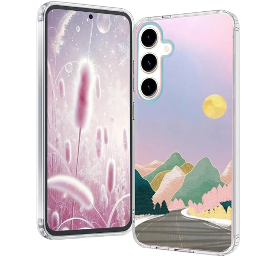 for Samsung Galaxy S25 Case: Clear Matte Cute Flowers Floral Design for Girls Women Slim Soft TPU Bumper Shockproof Silicone Cherry Blossoms Cell Phone Cover (Mountain) - color: Mountain, size: for Galaxy S25