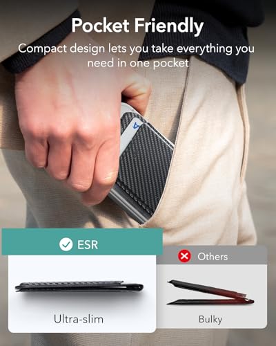 ESR for MagSafe Wallet with Adjustable Stand, 5 Card Holder | RFID Blocking, MagSafe Ring Included, Magnetic Wallet for iPhone 17 17e 16 15 14 13 12, Selected Samsung, Black Carbon Fiber - color: Black Carbon Fiber