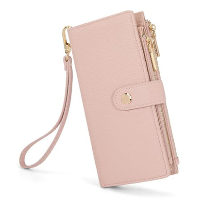 Montana West Pink Wallets for Women Bifold Wallet Wristlet Large Capacity Clutch Phone Wallets, Card Cases & Money Organizers Ladies Female Credit Card Wallet with ID Window for Valentine's Day - color: Pink
