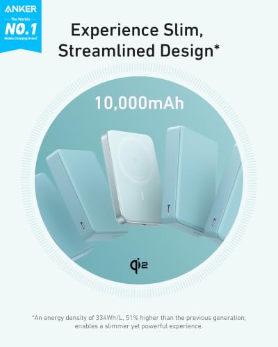 Anker MagGo Power Bank, 10,000mAh Qi2-Certified 15W Portable Charger | Slim and Fast MagSafe-Compatible Battery Pack, Ergonomic Design, for iPhone 16 / 15 / 14 / 13 Series and More - color: Green