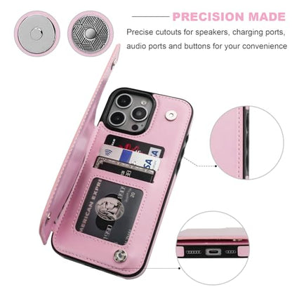 ONETOP for iPhone 16 Pro Max Wallet Case with Credit Card Holder,Pink | Kickstand,ID/Cash Holder,Case Wallet with Card Slots,Double Magnetic Clasp,Durable PU Leather Shockproof Cover for Women Men - color: Pink