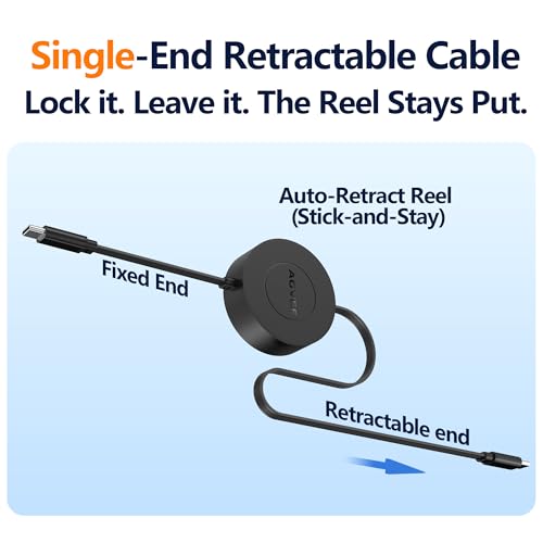 AGVEE 1.6ft Fixed / 2.3ft Extend Single-End Retractable USB C to C Cable - size: 1.6ft Fixed / 2.3ft Extend, style: C to C