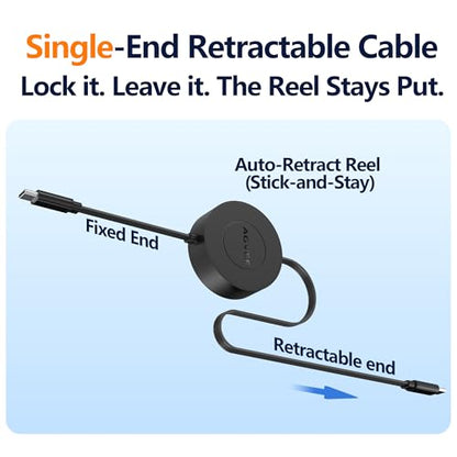 AGVEE 1.6ft Fixed / 2.3ft Extend Single-End Retractable USB C to C Cable - size: 1.6ft Fixed / 2.3ft Extend, style: C to C