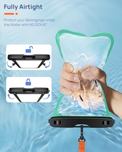 Lanhiem Large Waterproof Phone Pouch [Up to 10.5"] Universal IPX8 Waterproof Dry Bag with Lanyard for iPhone 17 Pro Max /16/15, S25 Ultra/ S24/ S23 Plus/FE, Moto G/Pixel 10 9 8 Pro, Black+Green