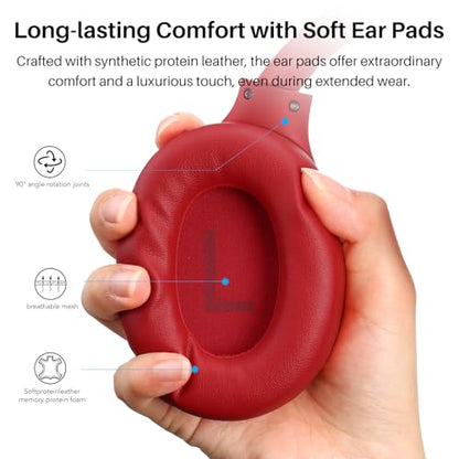 TOZO HT3 Hybrid Noise Cancelling Wireless Headphones, 90H Over Ear Headset - color: Dark-Red