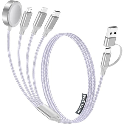4-in-2 Multi Charging Cable for Apple Watch Charger/iPhone/Galaxy Charger - color: 1-Purple, size: 1.5M