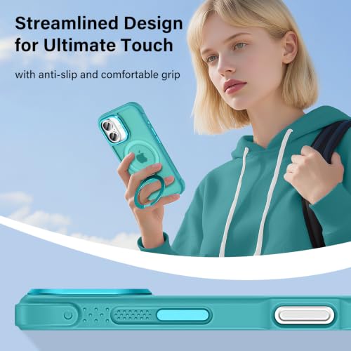 Designed for iPhone 17 Case with Magnetic Stand, Darkcyan | Certified Drop Protection, Great Grip Feeling, Matte Translucent Back Slim Shockproof Phone Cover - color: Darkcyan, size: Iphone 17