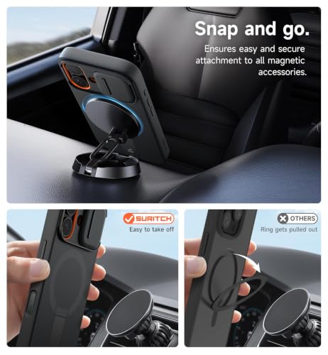 SURITCH for iPhone 17 Case with Camera Control Cover, Camera Slide Cover and Adjustable Kickstand, Compatible with MagSafe, Shockproof Bumper Protective Cases 6.3 Inch, Black - color: Black, size: IPhone 17-6.3"
