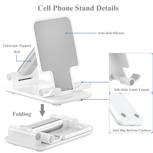 Meetuo 2 Pcs Cell Phone Stand for Desk Adjustable Desktop Phone Holder - color: Black+White