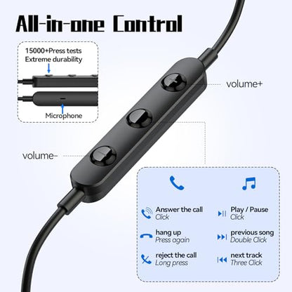 USB C Headphones Wired Earbuds for Samsung Galaxy S26 S25 S24 A57 iPhone 17 - color: Black