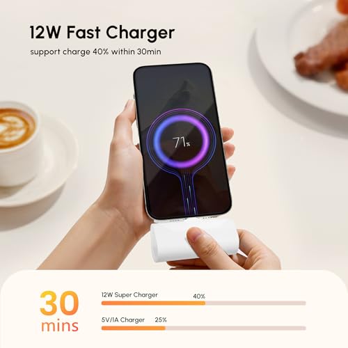 Mini USB C Power Bank for iPhone 17, 4800mah Compact Handy Portable Charger Backup Battery Pack Compatible With Samsung Note series/ iPhone 16/15 series/Samsung Galaxy Z fold series/Galaxy Flip-White - color: USBC-White