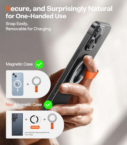 TORRAS (Gen6.0) Magnetic Phone Grip Ring Holder Kickstand, Ostand Ring - color: Silver w/ Braided Strap